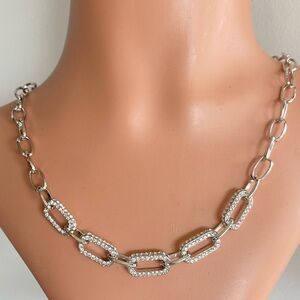 FAC Crystal Link Rhodium Plated Silver Tone Neclace​